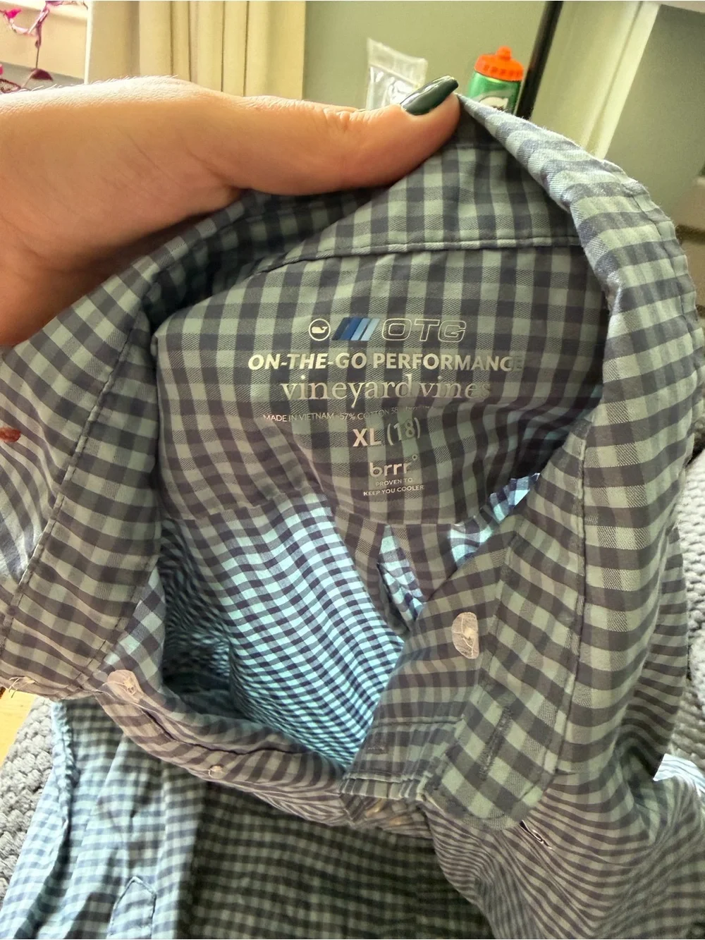 Vineyard Vines Light Blue and Navy Gingham Button-Down Shirt